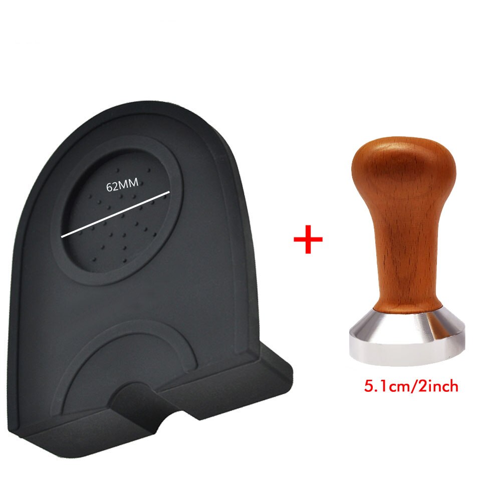 Espresso Koffie Tamper voor Barista Platte Stalen Base Koffieboon Pers Koffie Grind 51mm Siliconen Mat: Coffee Color