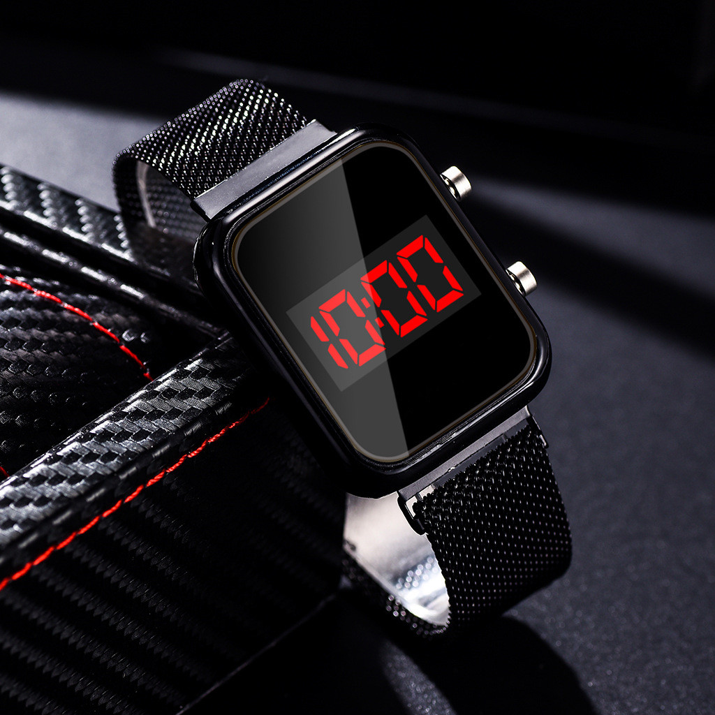 Luxus Gold Splitter männer Digitale Uhr Wasserdicht Einfache Metall Magnetische LED Armbanduhr Diaplay Zeit Datum Herren Elektronische Uhr: Schwarz