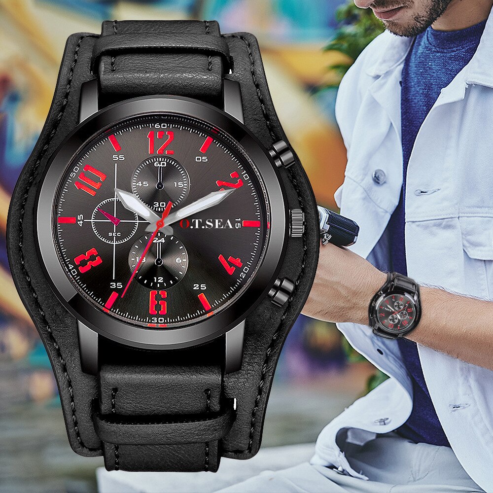 Kvarts mænds ure top brand luksus mandlig kronograf sport herre armbåndsur hodinky relogio masculino: D047- sorte