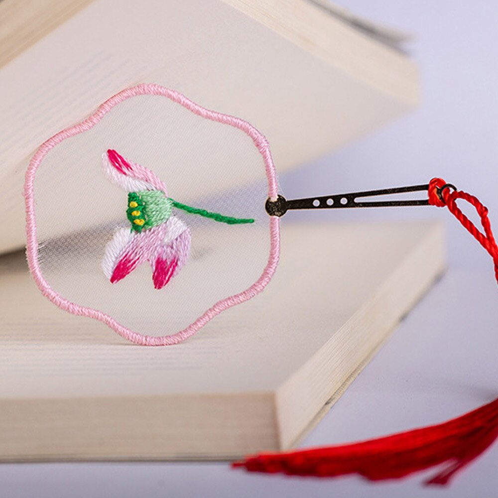 Chinese Style Embroidery Bookmark Set Tassel Book Mark Book Clip Cross Stitch Kit Needle Punch Needle Thread DIY Crafts Ornament