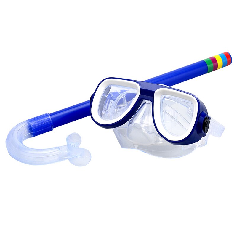 Kid Children Diving Snorkeling Mask Swimming Scuba Total Dry Snorkel and Mask Glass Lens PVC 4 Color Diving Glasses: Blue-01