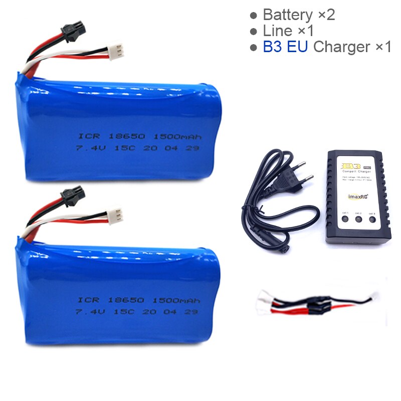 7.4V 1500mAh Lipo Battery for WPL MN99S D90 U12A S033g Q1 H101 7.4V 18650 SM Battery Rc Boats Cars Tanks Drones Parts: 2B 3in1 line B3 EUC