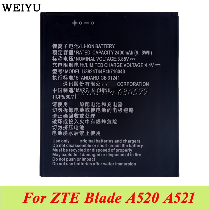 2400 Mah Li3824T44P4h716043 Batterij Voor Zte Blade A520 A521 BA520 Batterie Bateria Batterij