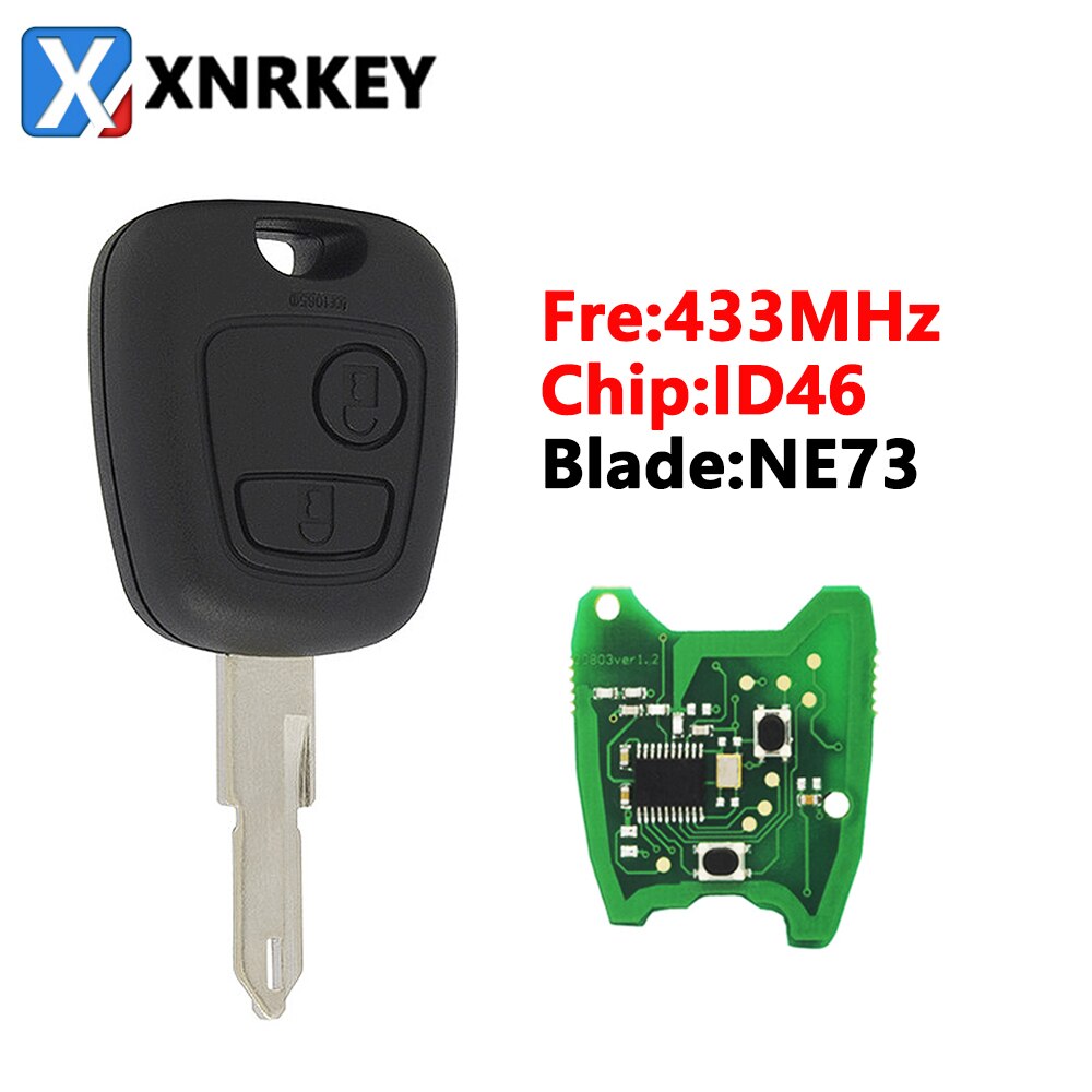 XNRKEY 2 Button Remote Car Key ID46/PCF7961 Chip 433Mhz with Uncut Blade for Peugeot 307 206 407 Partner Citroen C1 C2 C3 SX09: NE73 Blade