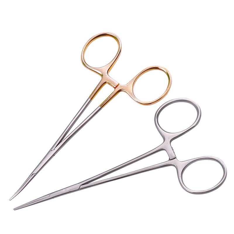 Microvascular hemostatic forceps double eyelid forceps fine stainless steel curved gold handle straight fat hemostatic