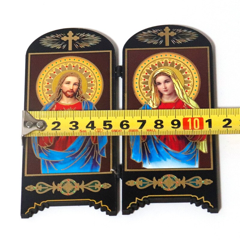 Katholieke Houten Dubbele Scherm Ornamenten Home Decoratie Christus Jezus Virgen Maria Religieuze Figuur Icoon Imagenes Kerk