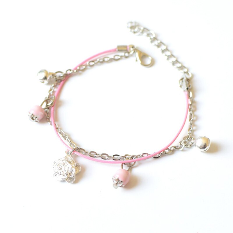 Flerlags koreansk klokke nylon reb porcelæn perle armbånd søde smykker tilbehør til studerende og teenagere til kvinder