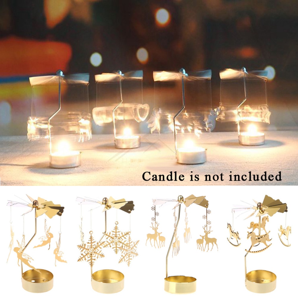 Guldmetal roterende spinner karrusellys te lysholder multi-form romantisk bord xmas dekorationer intet lys