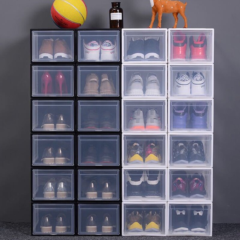 Transparent Shoe Box Shoes Organizers Thickened Foldable Dustproof Plastic Storage Box Stackable Combined Basket Shoe Cabinit