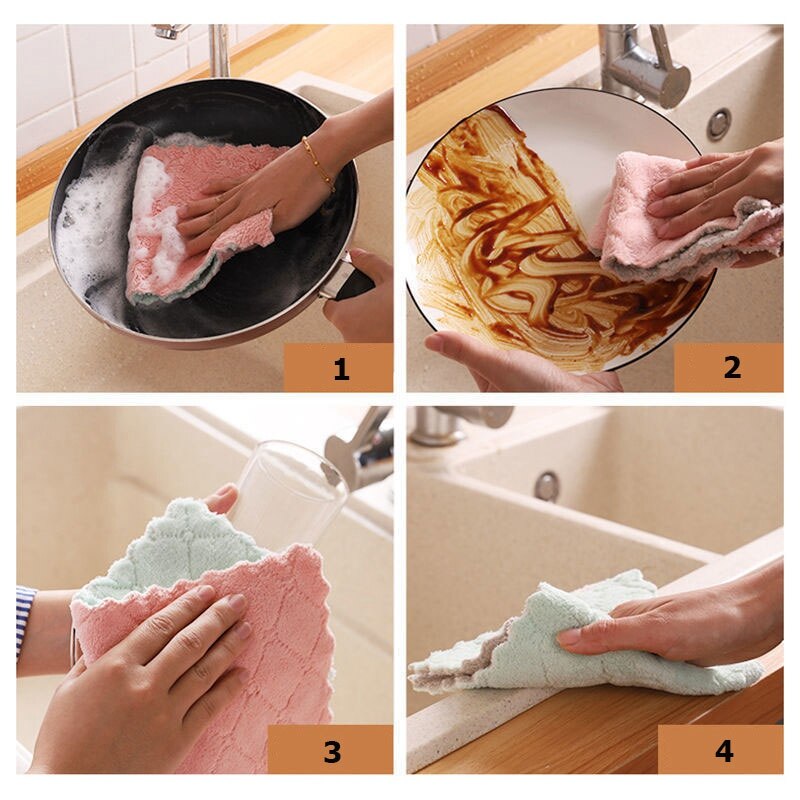 Microfiber Cloth Kitchen Towel Rags Water Absorbent High-Efficiency Tableware Towel Kitchen Tools Household Cleaning Cloths 