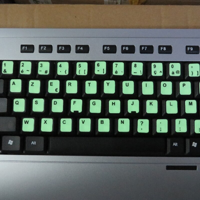 Självlysande vattentäta tangentbordsklistermärken fluorescerande tangentbordsklistermärken skyddsfilmlayout med knappbokstäver för engelsk nyckel