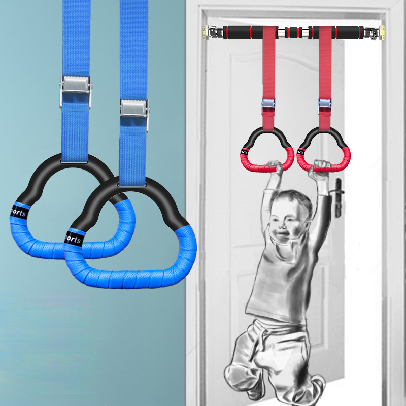 Gymnastic Rings Set Childrens Home Fitness Training Equipment with Adjustable Buckle Heightening Pull Ring for Physical Training
