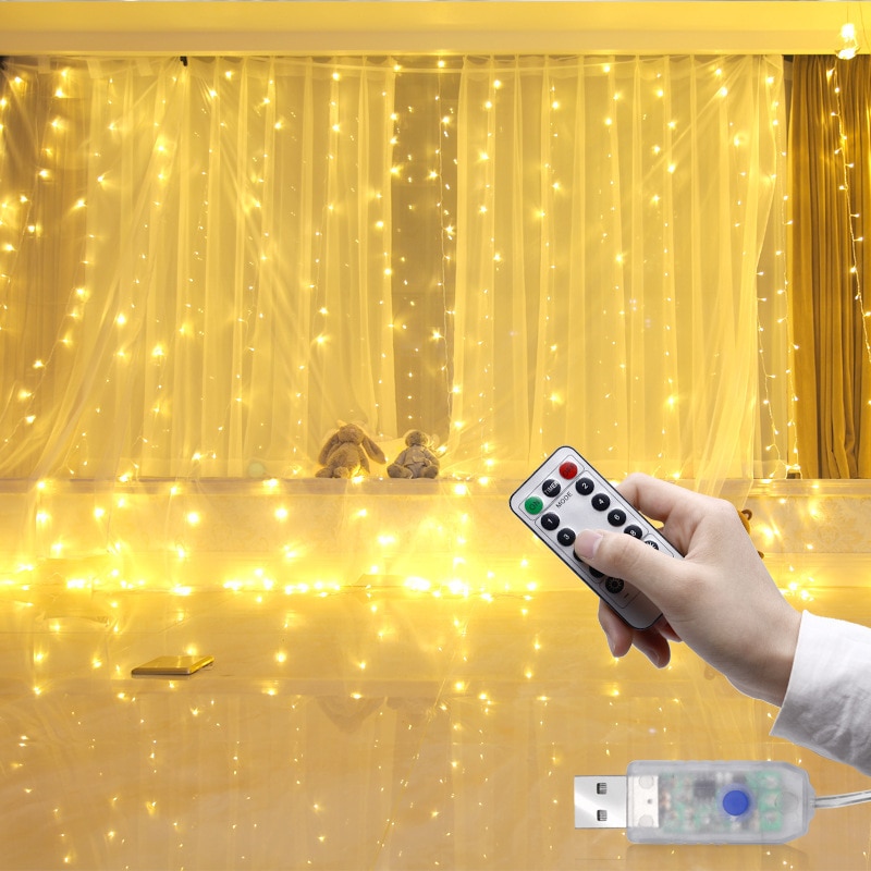 Guirnalda de guirnaldas de luces LED de 3m, lámpara de cortina con Control remoto, cadena de luces USB, adornos navideños para el hogar, dormitorio y ventana