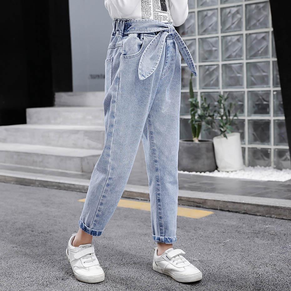 Forår børne jeans pige solide jeans til piger sløjfe piger jeans bukser efterår afslappet pigetøj 6 8 10 12 14 år