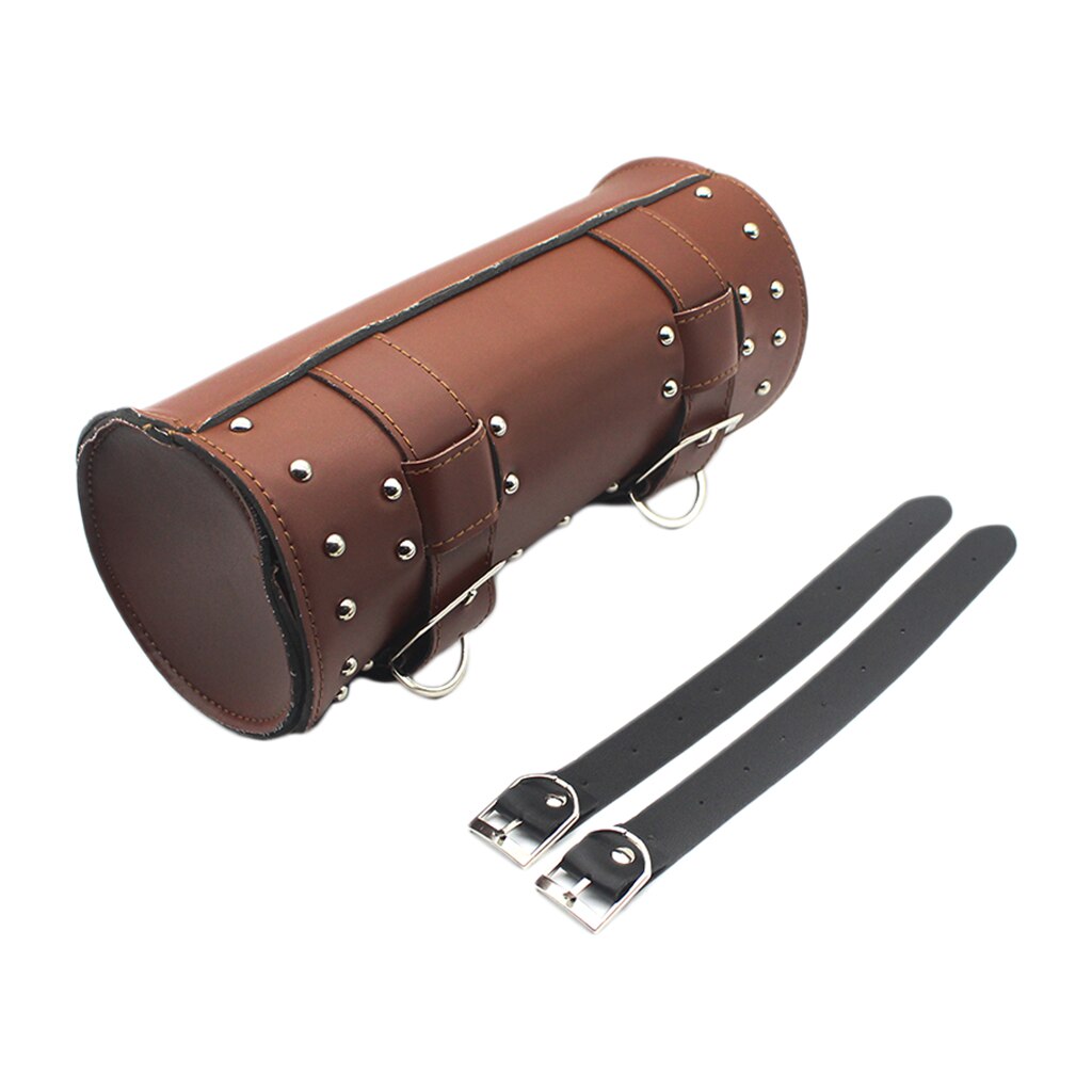 Brown Leather Front Fork Motorcycle 12'' Tool Bag Organiser Pouch For