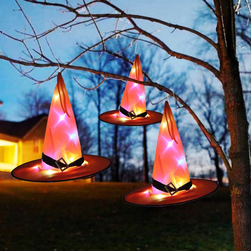 Halloween luz brillante sombrero niños sombrero de bruja con LED brillante brujas sombrero de Halloween Cosplay árbol Decoración