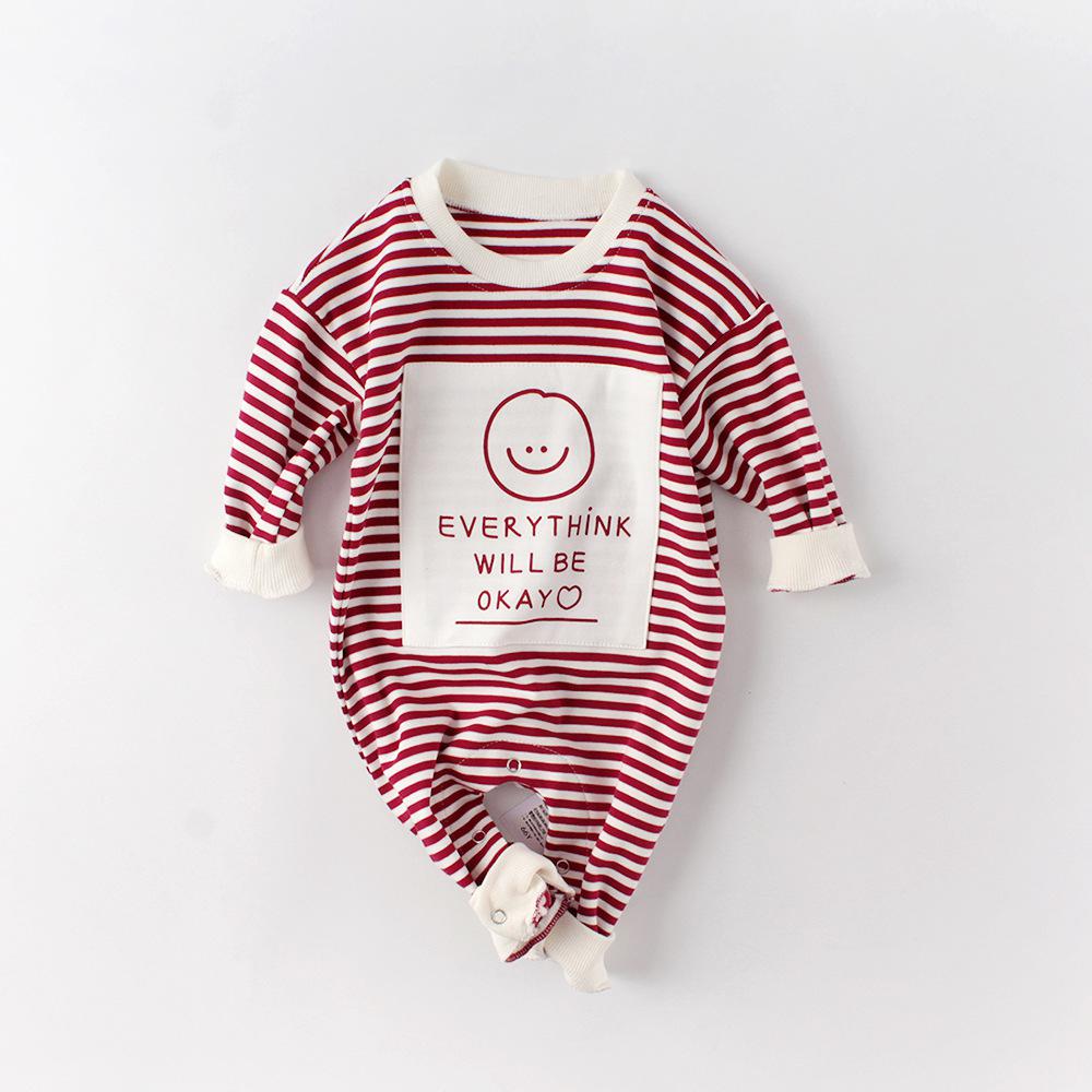 0-24 m infantil bebê recém-nascido da menina do menino macacão macio listrado algodão manga longa macacão outfits 2020 primavera da criança do bebê trajes: 92133red / 9 m