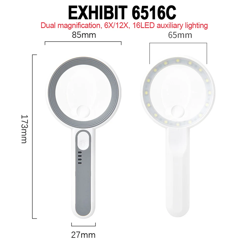 Oplaadbare handloep 6x 5x 11x 12x verlichte loep met ledverlichting voor lezen en repareren 3: Wit