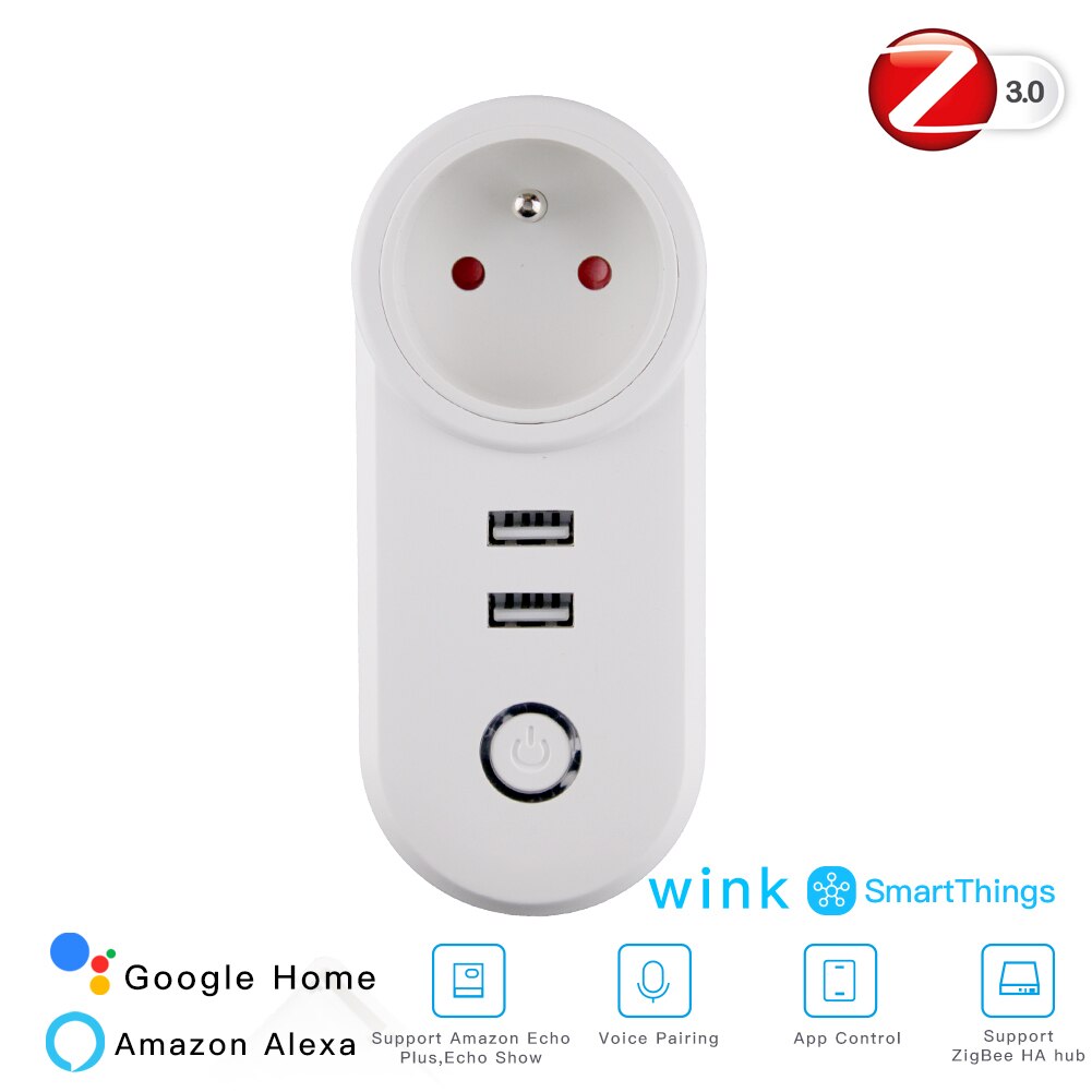 Zigbee 3.0 älykäs pistorasia 2 usb-liitännällä kauko-ääniohjaus toimii smartthings echo plus ja useimmat zigbee hub kanssa: Fr älykäs pistorasia