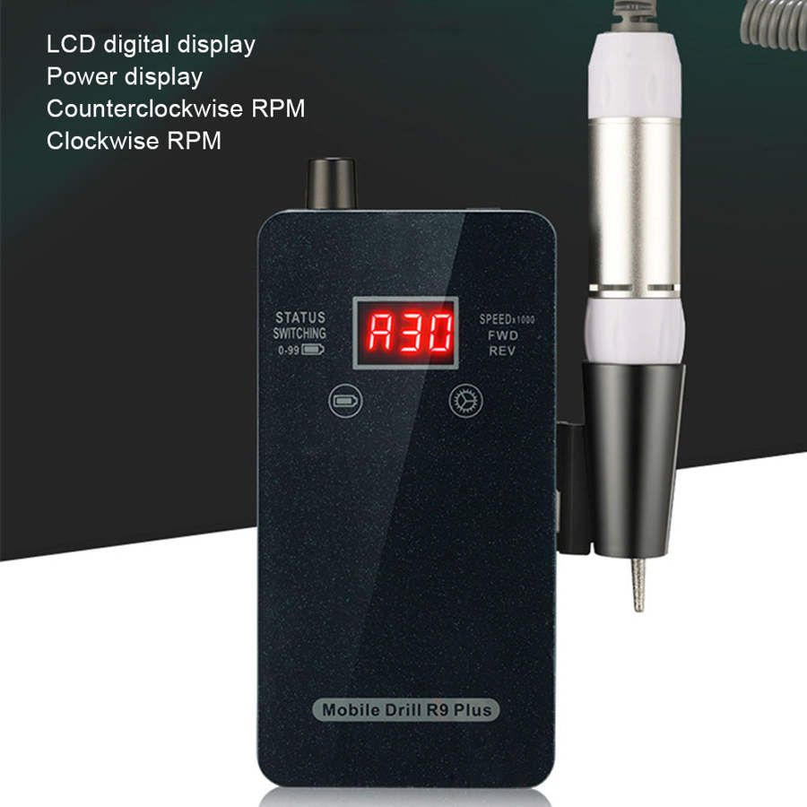 R9 plus Electric Nail Drill Rechargeable Portable Electric Nail Polishing Grinding Machine Nail File Manicure Tools