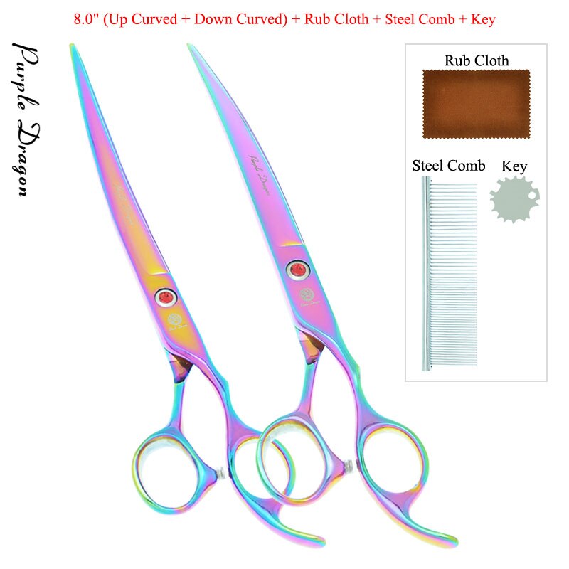 8.0 &quot;lila Drachen Hunde Pflege Schere Haustiere Gerade Gebogen Schneiden Tijeras Friseur 7.5&quot; Ausdünnung Scher Ebene Trimmer B0051B: B0051B-14-80