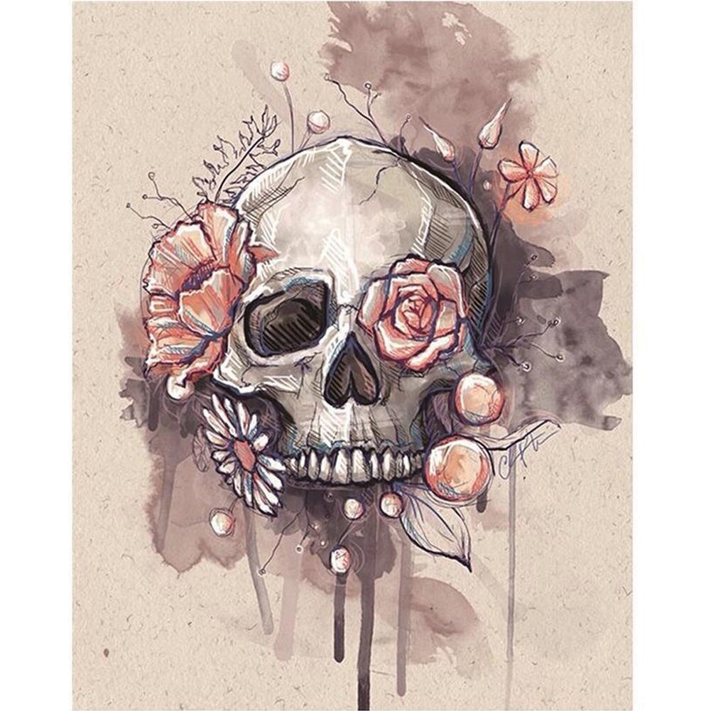 -5D Diamond Painting Embroidery Cross Stitch Kit Wall Decor Art Craft: Flowers skull head