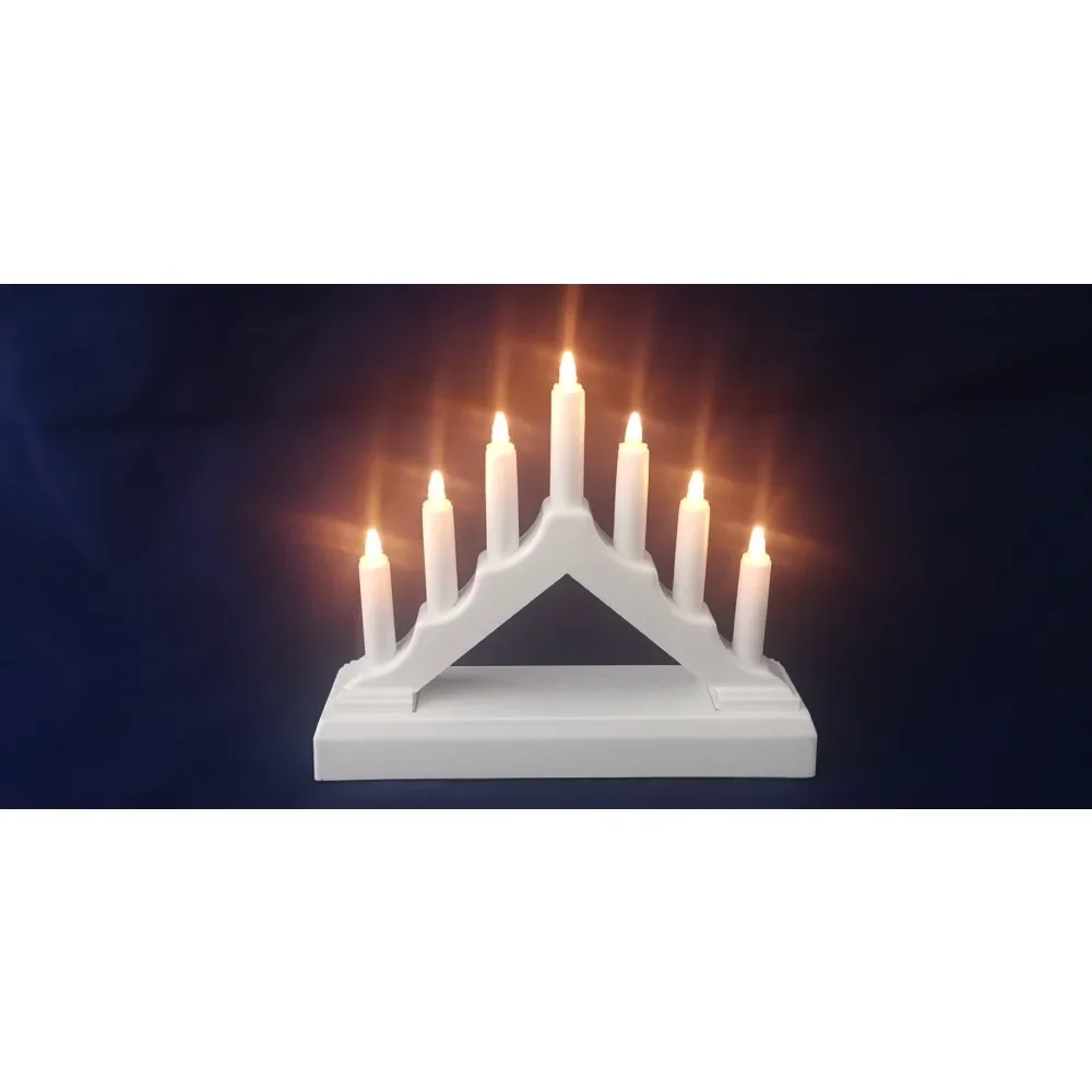 Electric wood Menorah, LED Candlestick 7 branchs, Jewish Sabbath Hanukkah Table Decoration
