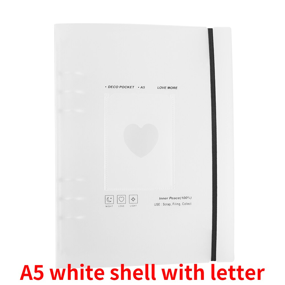 Coloffice PP Matte Transparent A4 B5 A5 Holes Loose-Leaf Notebook Case Inner Page Notebook Shell Office School Supplies: White with letter