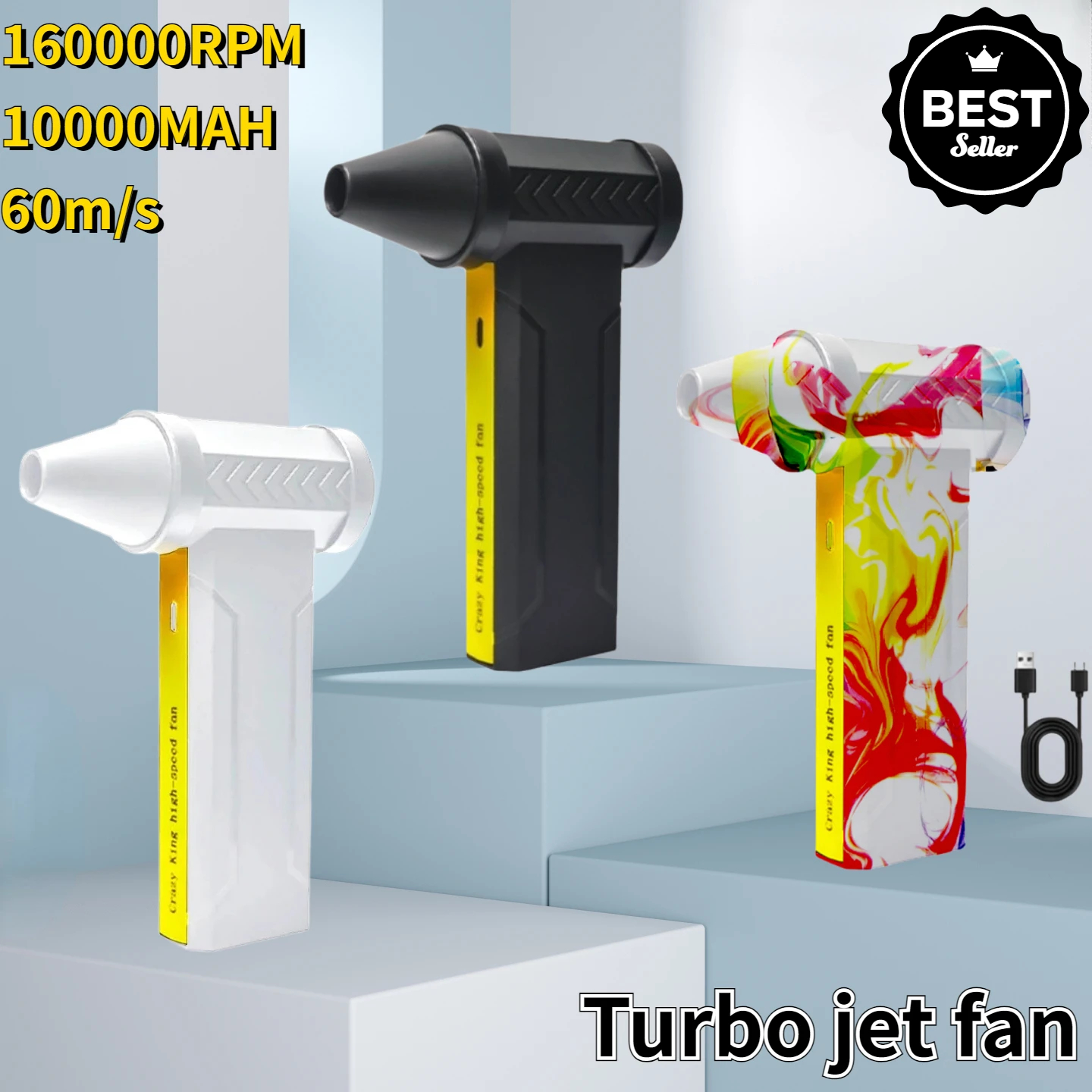 Super 160000 RPM, ventilateur Turbo électrique à Jet sans balais, ventilateur Turbo violent à grande vitesse, Rechargeable par USB, puissant souffleur de poussière 60 m/s