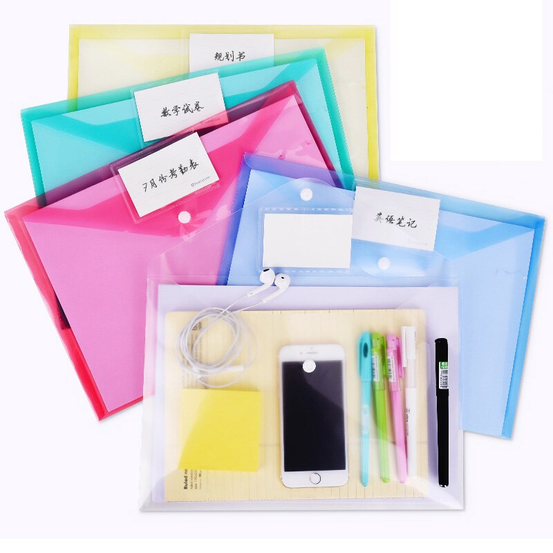 12pcs A4 Transparent PP File Folder Binder Waterproof File Holder Filing Envelope Business Document Organizer Office Supplies