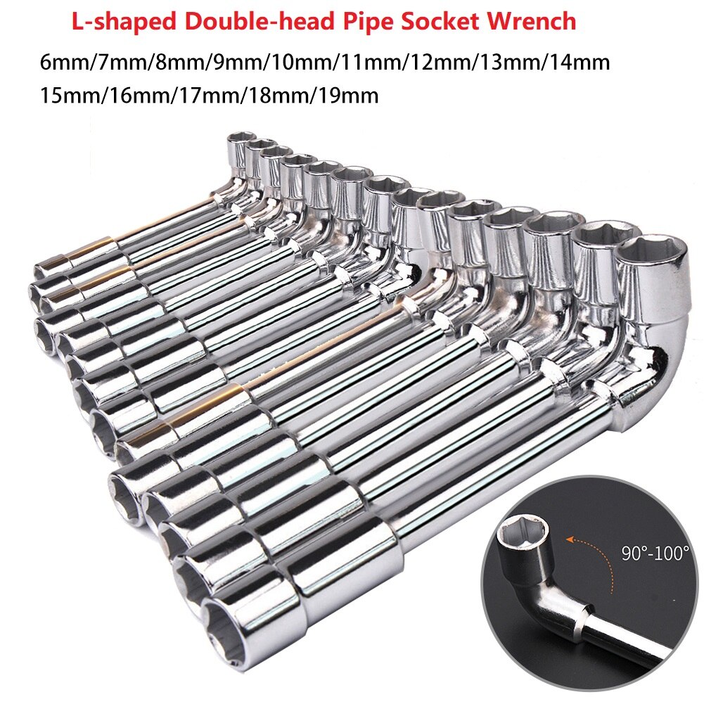 Double-head Casing Pipe Socket Wrench L-shaped Perforated Elbow 7-Shaped Hex Screw Spanner Wrench Socket