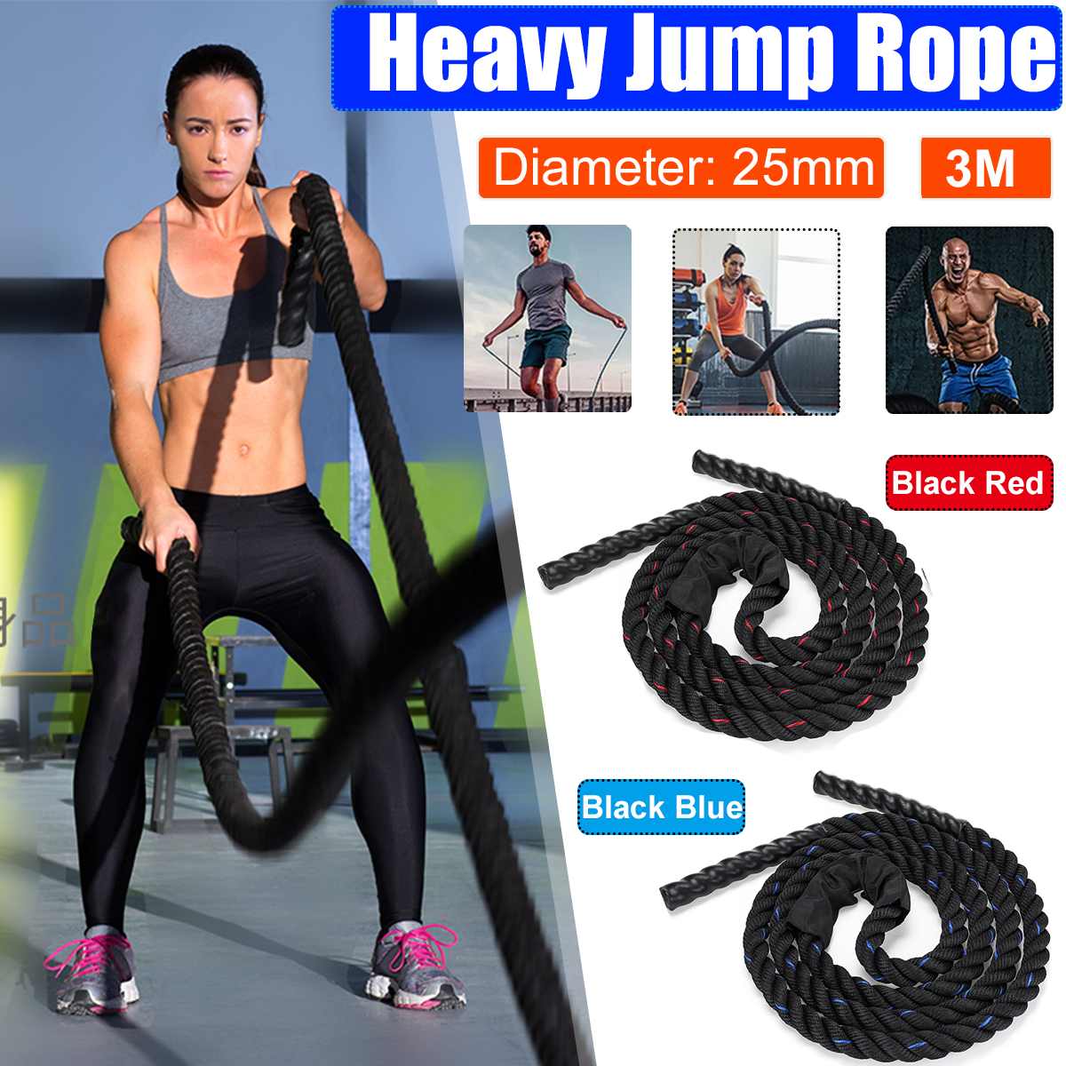 25mm Fitness Heavy Jump Rope Crossfits Weighted Battle Skipping Ropes Power Training Improve Strength Muscle Fitness Equipment