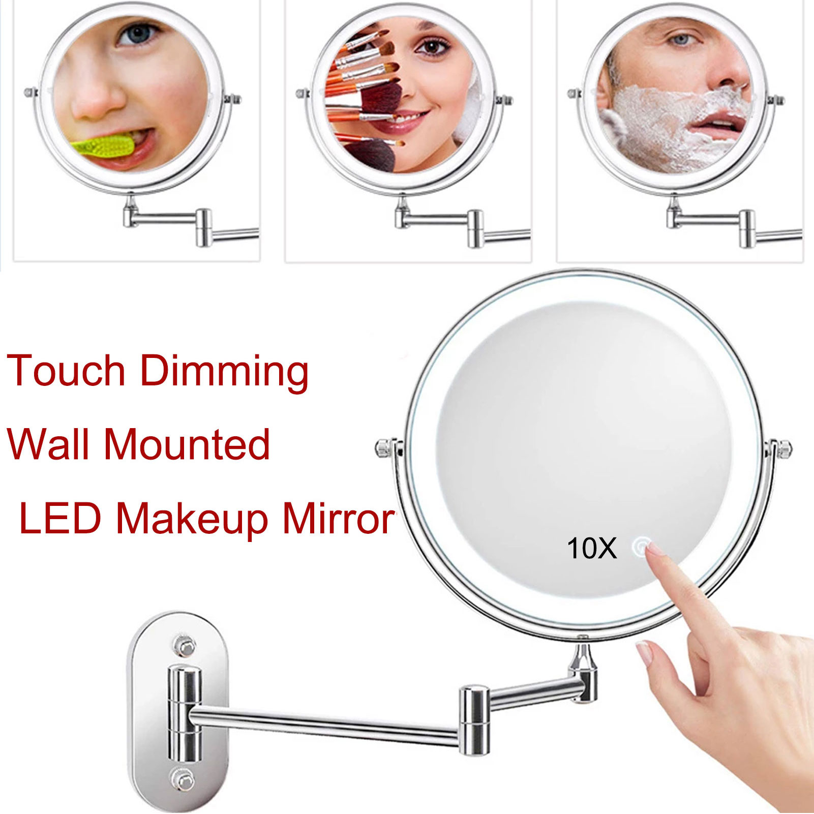 Led Make-Up Spiegel Met Licht 360 Vouwen Muur Spiegel 3X 5X 7X 10X Vergrootglas Touch Heldere Verstelbare Badkamer Spiegels