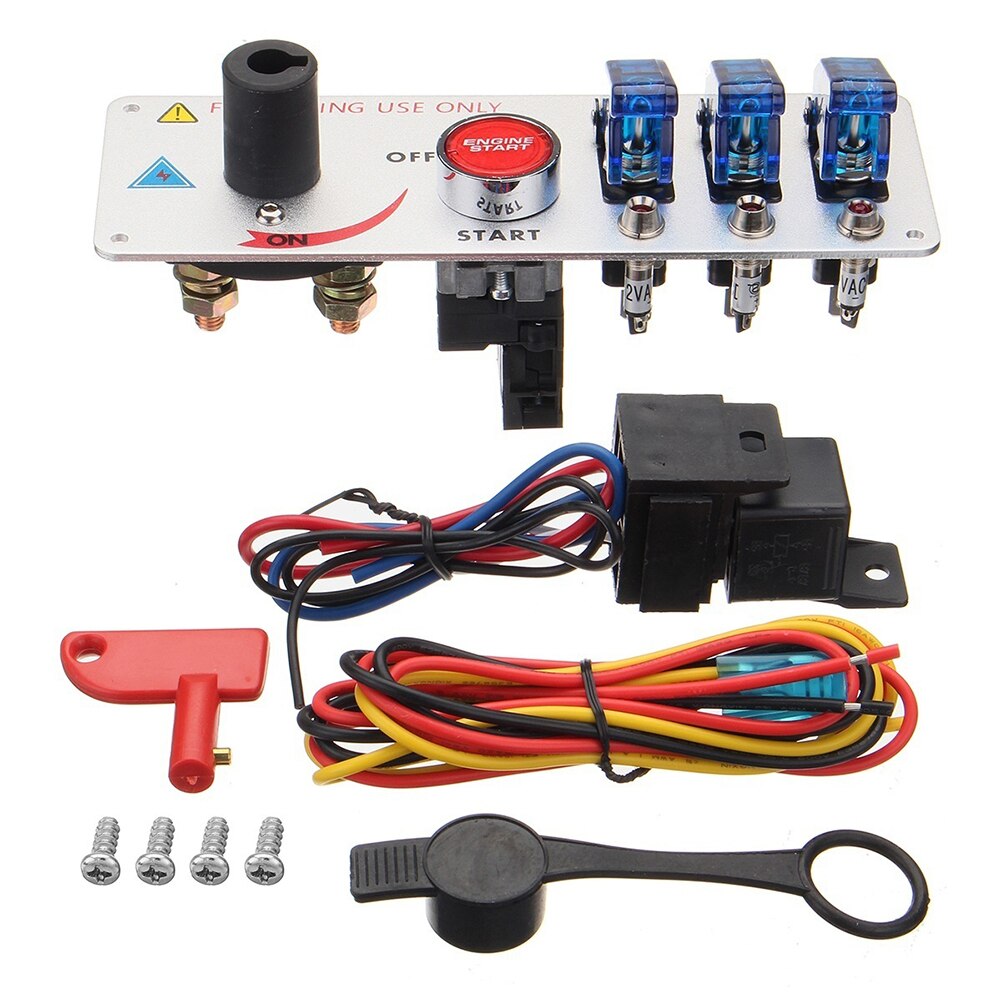 Racing Car Ignition Switch Panel Auto 12V LED Toggle Ignition Switch Panel Engine Start Push Kit Set Car String