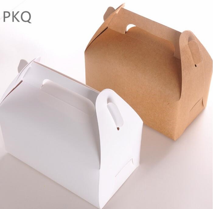 20pcs Kraft Papier Taart Doos met Handvat Bruin Cupcake Box Wedding Papier Karton Taart Dozen Witte Mousse Verpakking doos