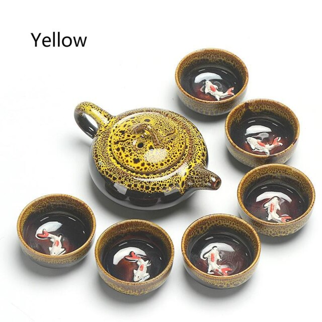 Chinese Kung Fu Thee Set Keramische Glazuur Theepot Porselein Teaset Draagbare Thee Kopjes Thee Ceremonie Theewaar Sets Voor vriend: YELLOW