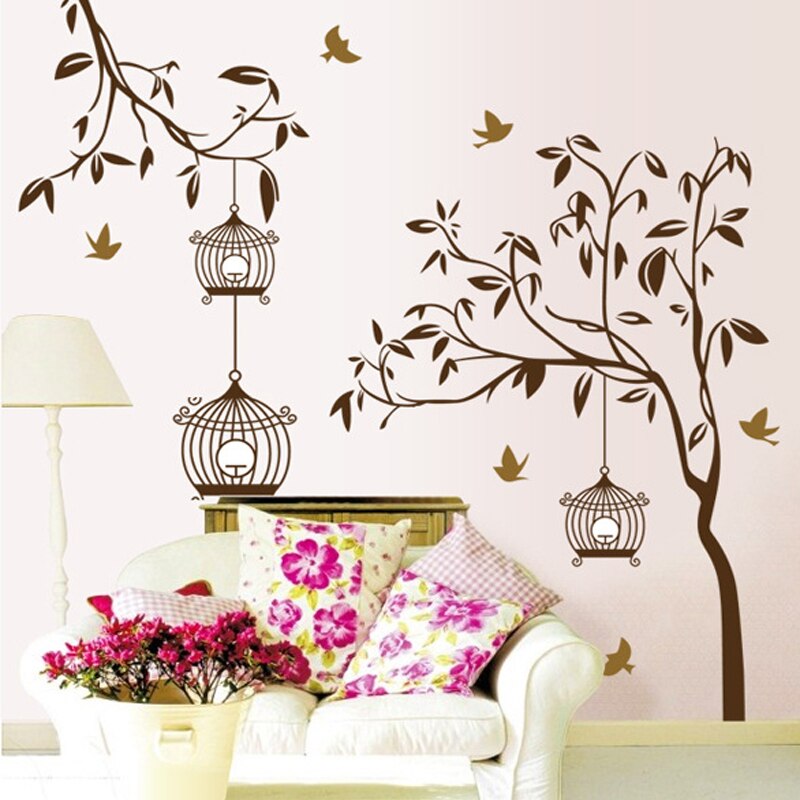 Aftagelig stort familiefoto træ wallstickers pvc selvklæbende vægmaleri kunst boligindretning børn soveværelse stue dekoration