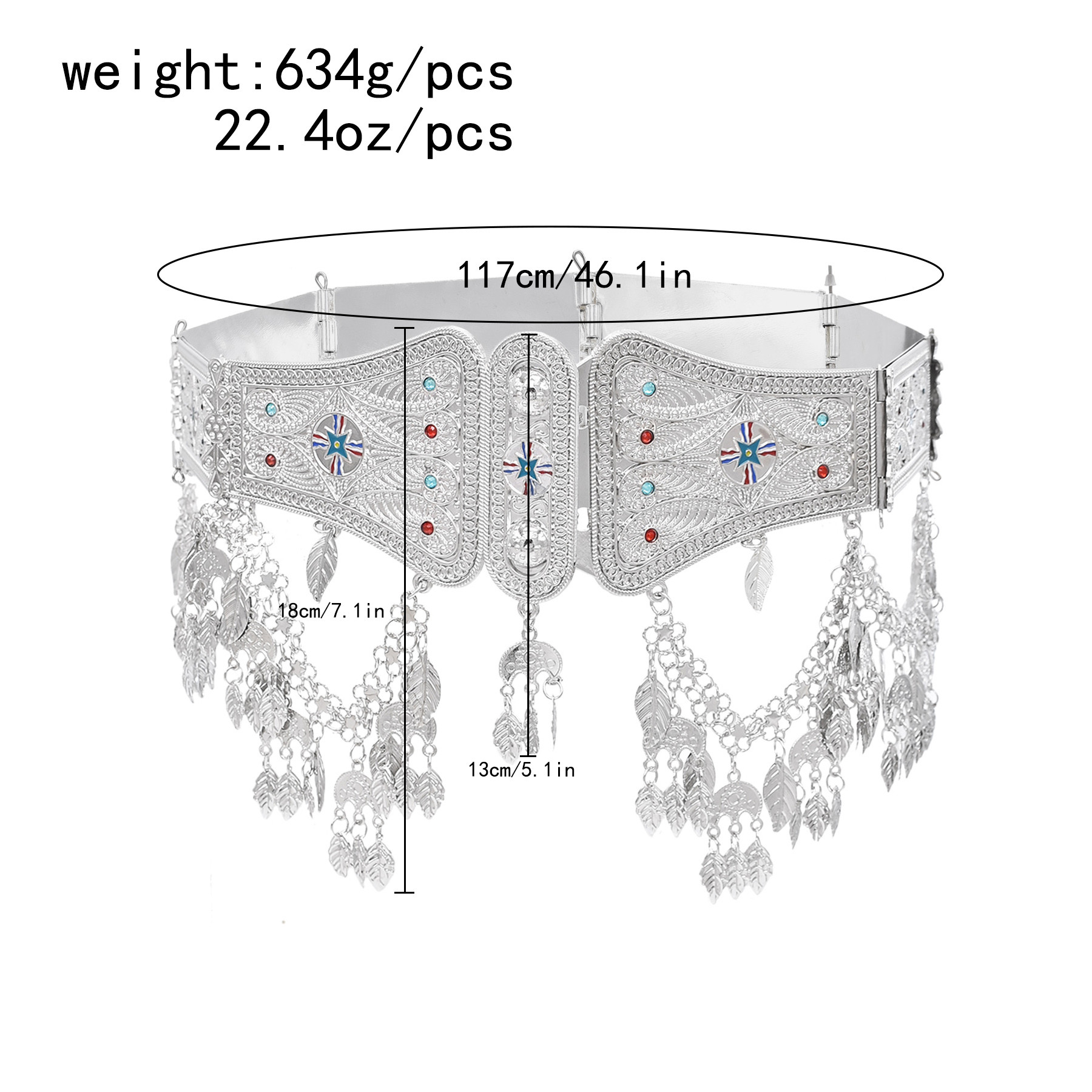 Cadena de cintura chapada en plata brillante para mujer, cadenas para el cuerpo de y pesadas, joyería para el cuerpo india Tribal étnica Vintage