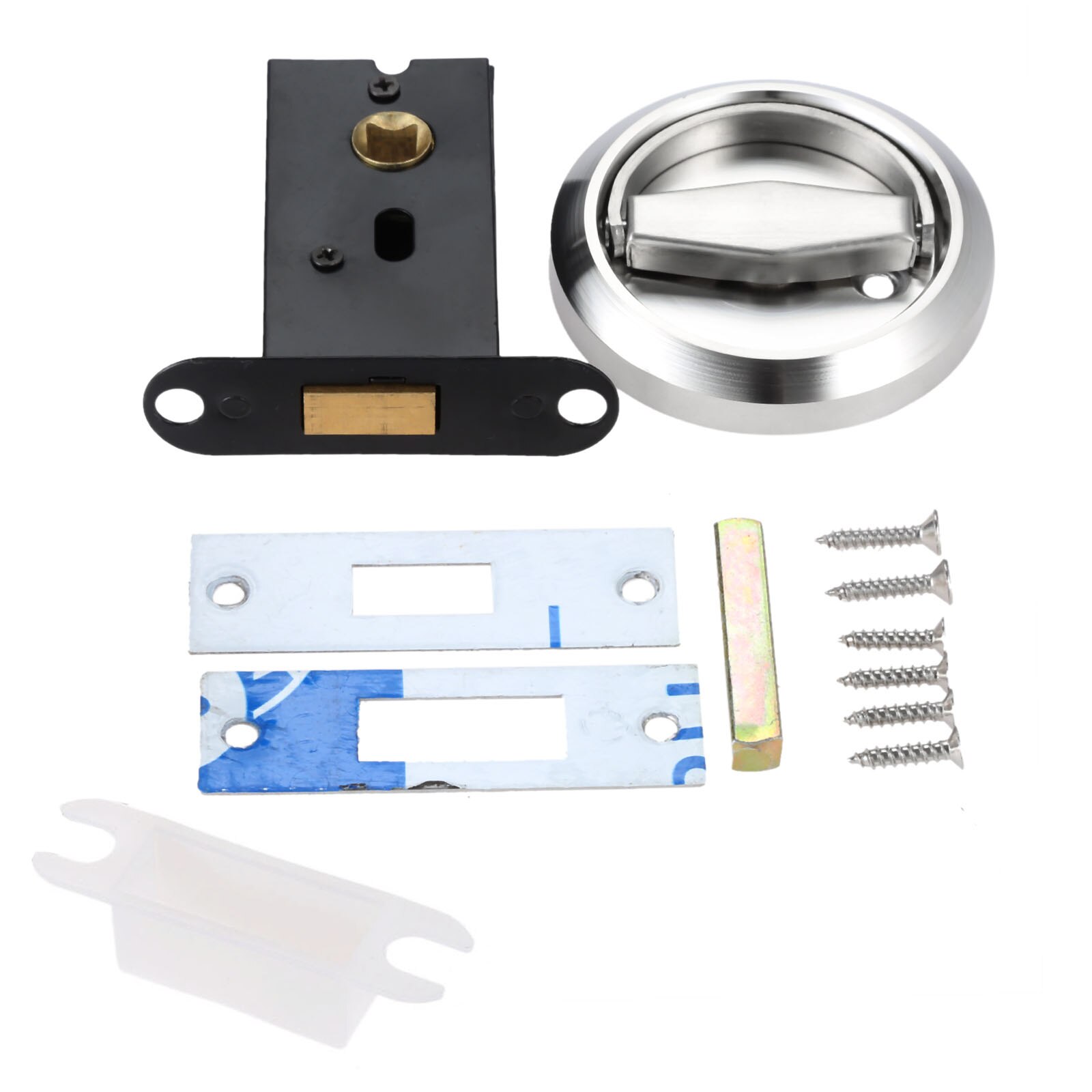 1 Set Stainless Steel Embedded Invisible Door Knob Handle Concealed Door Lock Latch &amp; Round Pull Ring for Sliding Doors Cabinet