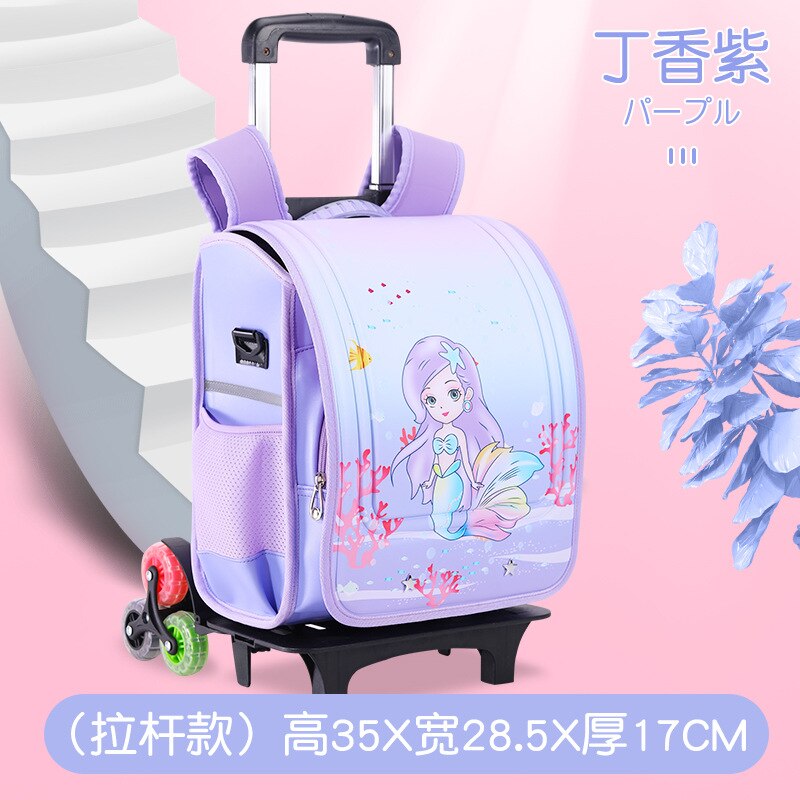Japanse Trolley Schooltas Kids Wiel School Rugzak Afneembare Kinderen Schooltassen Voor Jongens Meisjes Pu Leer Bagage Boek Tassen: trolley purple