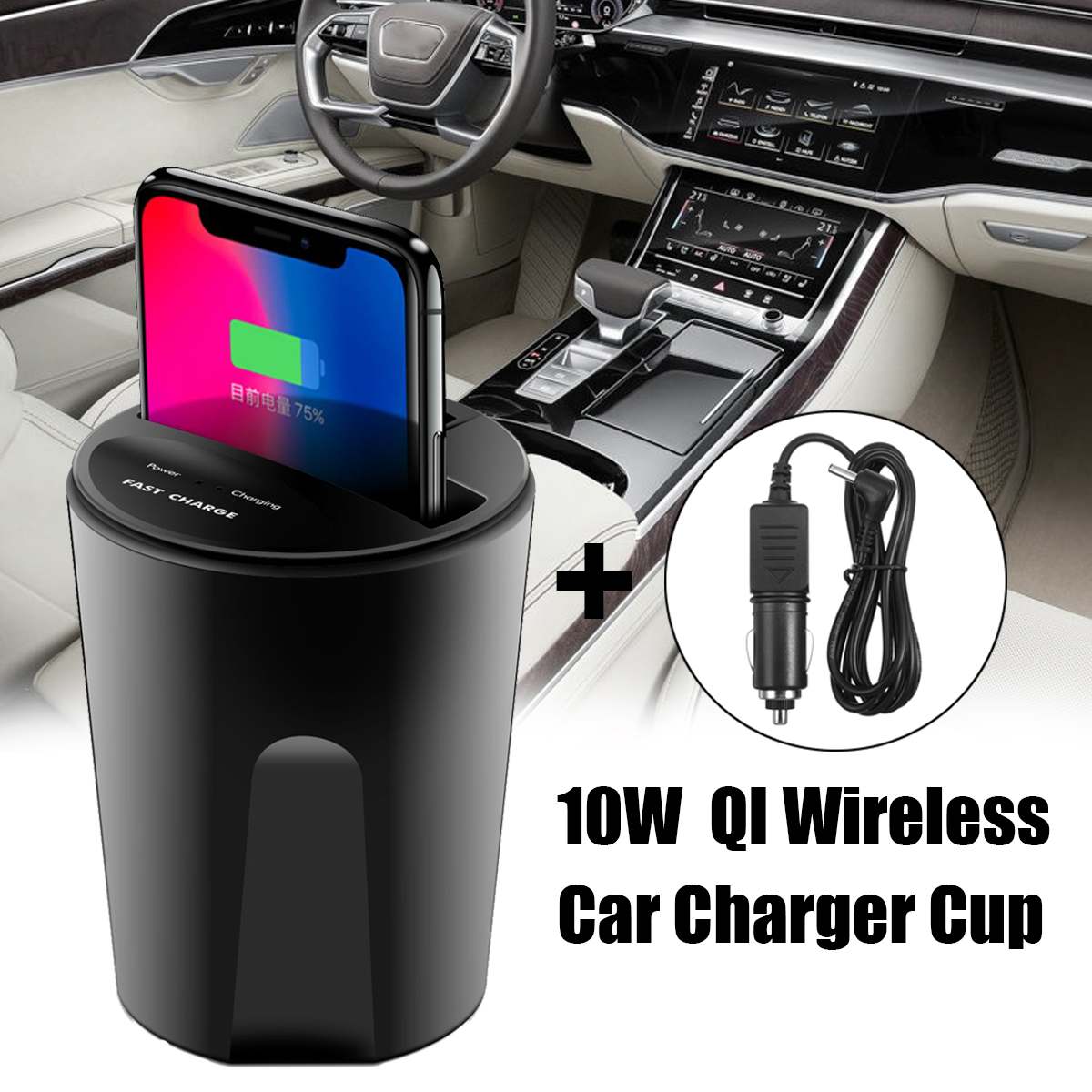 Suporte do carregador sem fio qi 10w, copo para carregamento rápido de carro, suporte de celular para samsung note5 iphone x 8