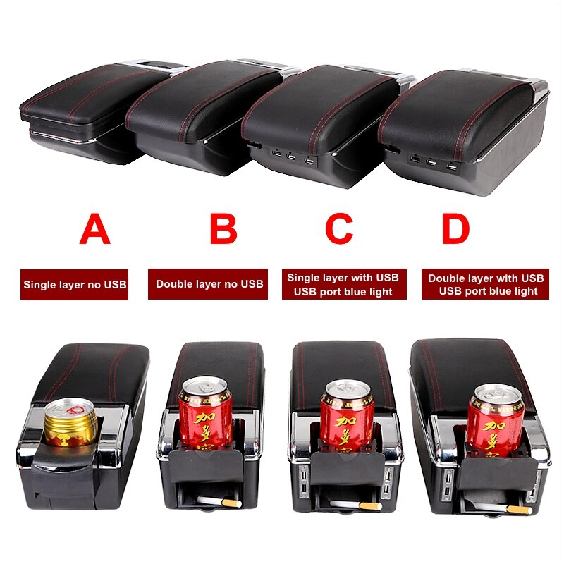 Armsteun Doos Voor Nissan Almera Dual Layer Draaibaar Centrale Winkel Inhoud Doos Met Bekerhouder Asbak Usb Interface Intrekbare
