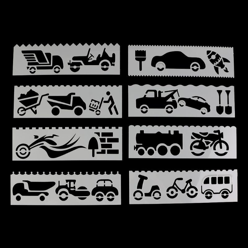 8 Stks/set Kids Plastic Tekening Sjabloon Heersers Stencils Diy Schilderen Diy Maken School Supply Gereedschap Craft: Light Grey