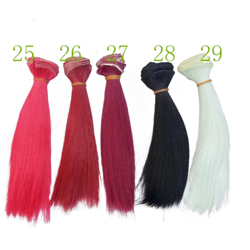Perruque de Cheveux Lisses Résistante à la Chaleur, Couleur Rouge, Vert, Bleu, Accessoires de Bricolage Faits à la Main, 15/25 cm, 1 Pièce