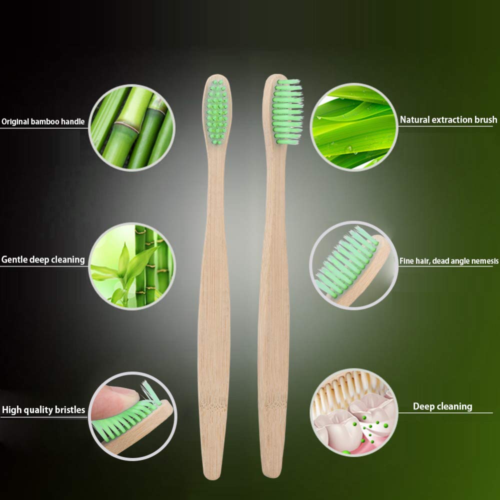 Biodegradable Bamboo Toothbrushes, 10 Piece BPA Free Soft Bristles Toothbrushes, Natural, Eco-Friendly, Green and Compostable