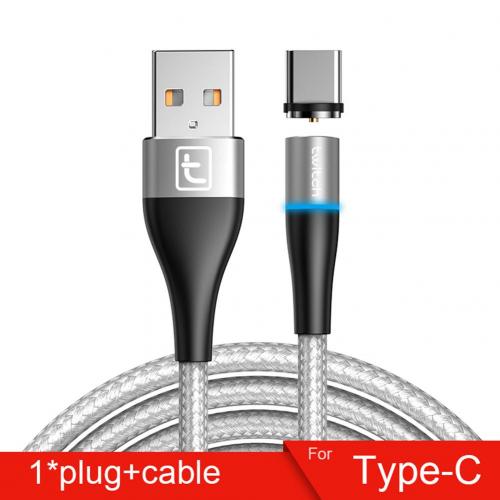 Cabo usb magnético de carregamento rápido, tipo c para carregador de dados e carregador de celular: Silver Type c