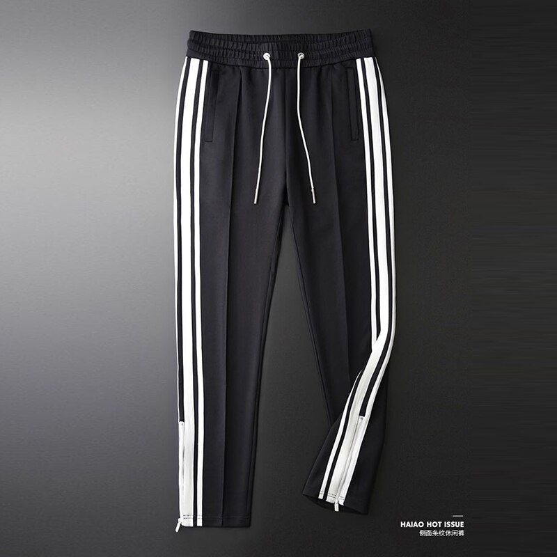 European and American stripes hit color casual sports pants spring elastic waist drawstring air layer pants