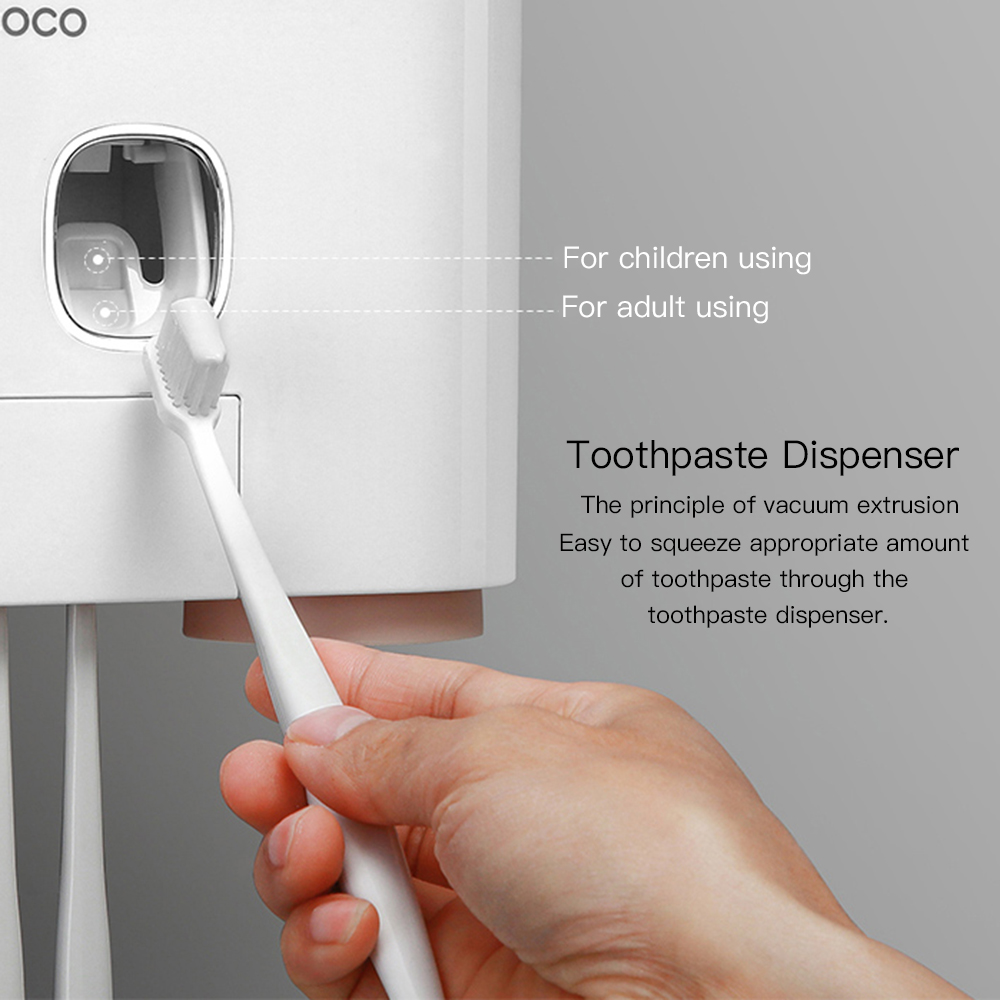 ECOCO Toothbrush Holder Automatic Toothpaste Dispenser Wall-mount Bathroom Storage Rack with 4 Toothbrush Cups Bathroom Product