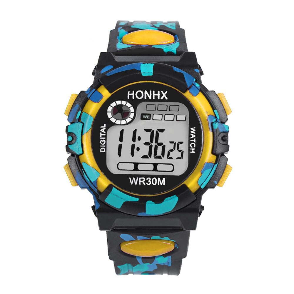 Waterdichte Kinderen Jongens Multifunctionele 30M Waterdicht Horloge Led Digitale Dubbele Actie Horloge Kids Alarm Datum Elektronische Horloge Q: Multicolor Yellow