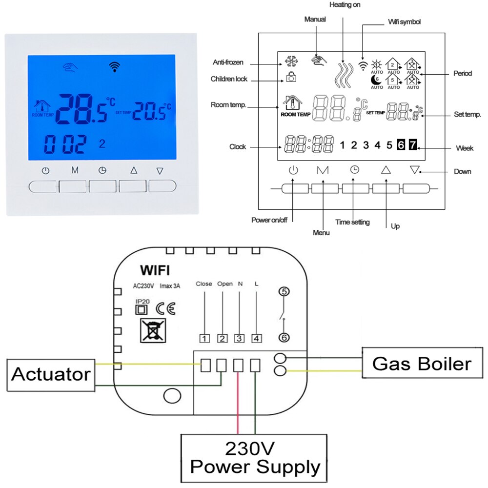 Vancoo Wifi Gas Boiler Thermostat Digital Temperature Wireless Touch Screen LCD Display Mobile Phone Program Thermoregulator